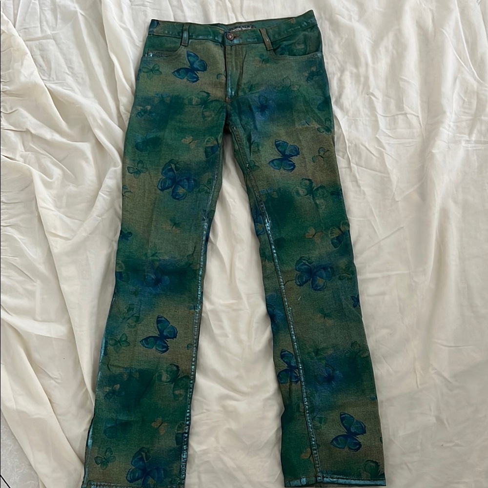 Bisou Bisou Artistic Green and Blue Straight Leg Jeans